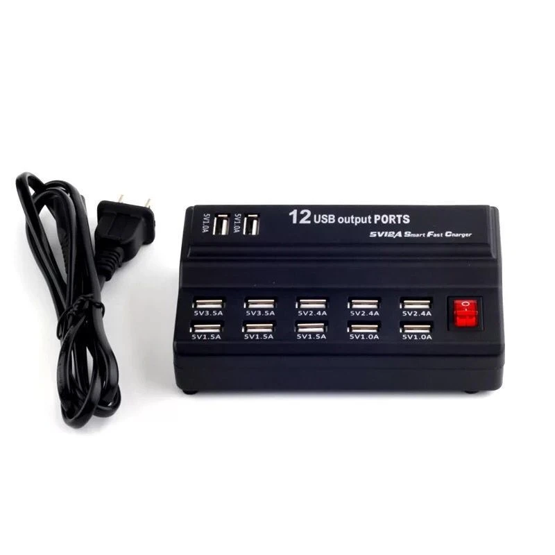 USB быстрое гнездо для зарядки 10 12 портов 12A зарядная станция Смарт зарядное