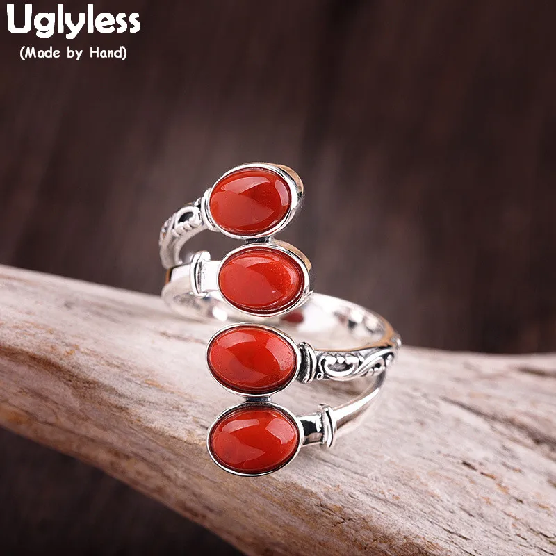 Uglyless Регулируемые широкие кольца для женщин Агат Открытое кольцо на палец