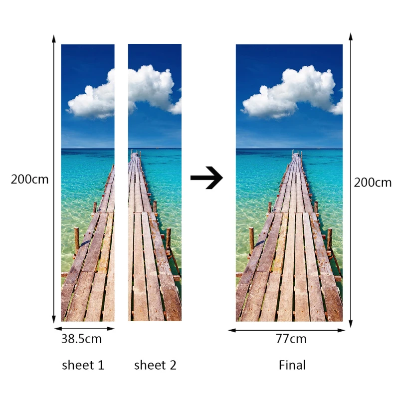 ПВХ водонепроницаемые 3D обои наклейка вид на море новая настенная дверь сделай - Фото №1