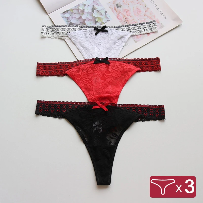Комплект женского кружевного нижнего белья из трусиков и стрингов|Женские
