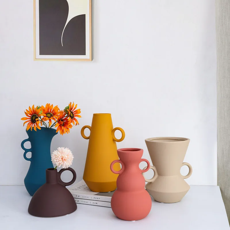 

Nordic Morandi Ceramics Vases Home Decoration Porch Shelf Accessorie Dining Table Flower Arrangement Container Dried Flower Vase