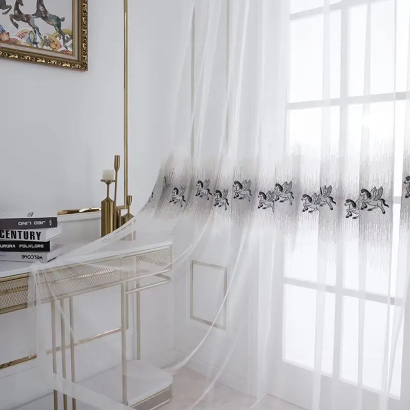 Шторы с вышивкой в виде милой лошади для детской комнаты Детская нежная школьная