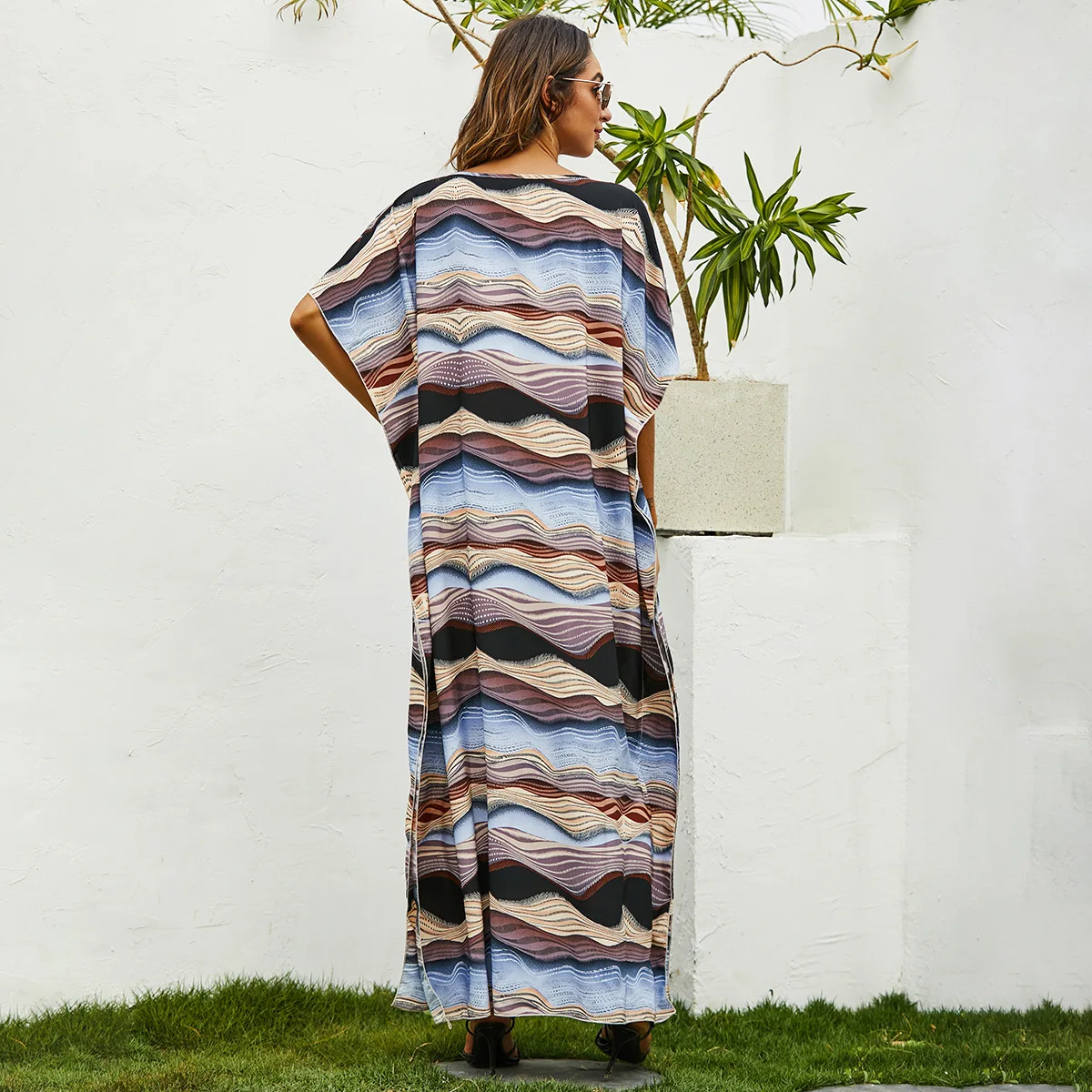 

Ethnic Print Maxi Dresses for Women Seaside Beach Holiday Casual Loose Plus Size Arabic Middle East Clothes 2021