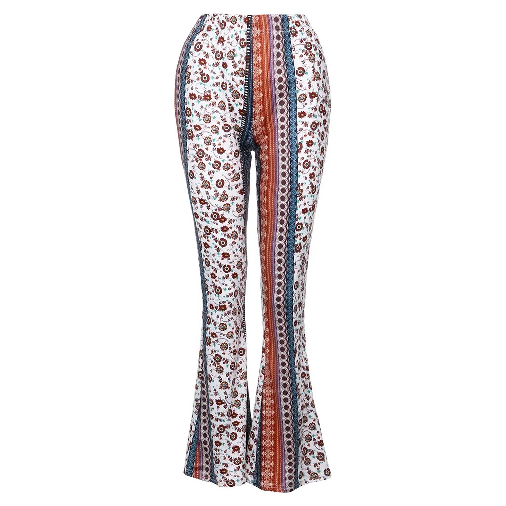

New Boho Summer Women's Stretch Bell Bottom Trousers Ladies Slim Printed Flared Pants High Waist Fashion Women Long Pants