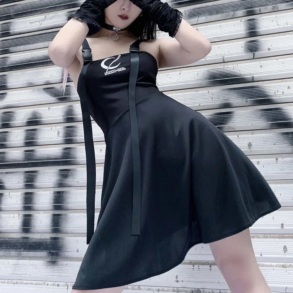 

Strapless Women's Dress Letter Embroidery Harajuku Mini Dresses Grunge Summer 2021 Spaghetti Strap A-line Sexy Punk Rock