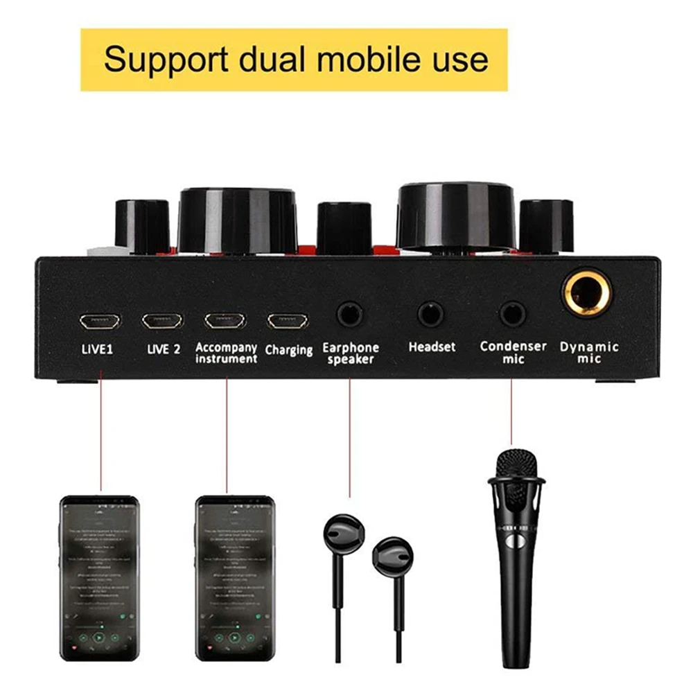 

Audio Interface V8 Usb Sound Card Audio Microphone Webcast Live Sound Card External Usb Bluetooth Function