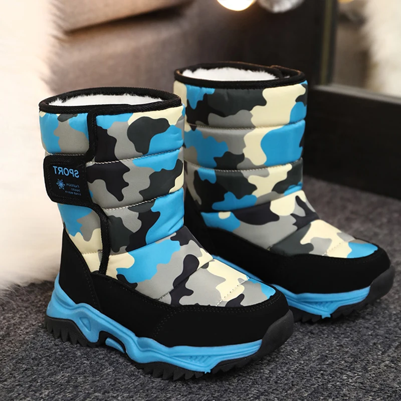 Botas de invierno para ni&ntilde;os, botines de terciopelo c&aacute;lido para la nieve, forro de algod&oacute;n, zapatos de cuero a prueba de agua para ni&ntilde;os, suministros de actividades al aire libre-2