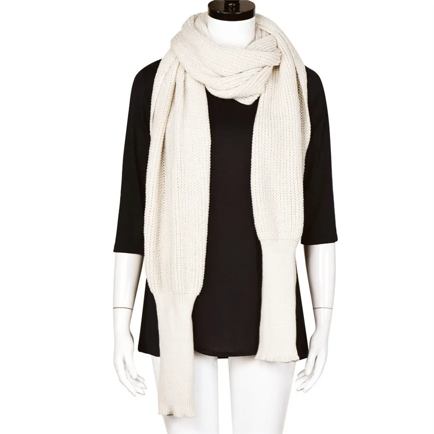 Модный женский зимний теплый вязаный шерстяной шарф с длинным рукавом шарфы шаль