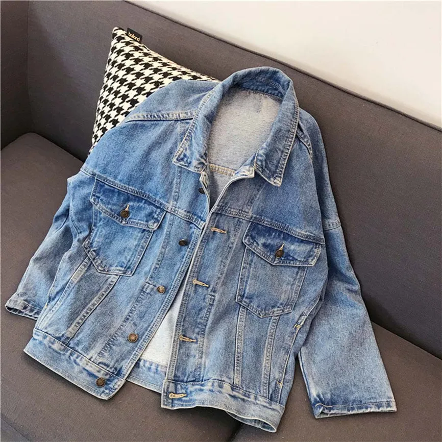 Женская джинсовая куртка с длинным рукавом винтажное свободное плотное пальто