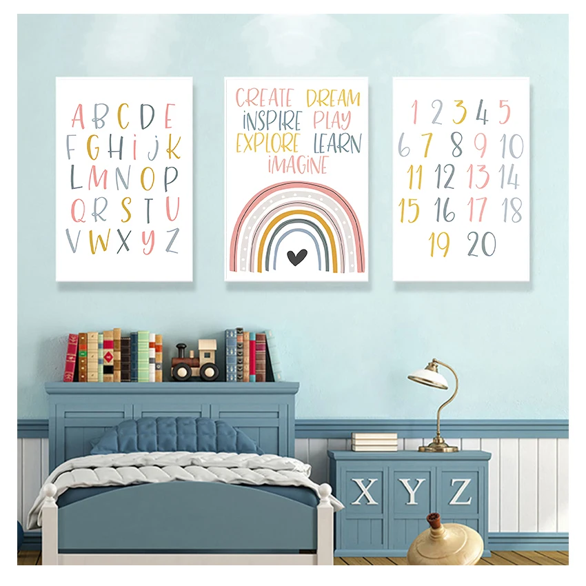 Настенная картина для детской комнаты с принтом розового постер радугой в