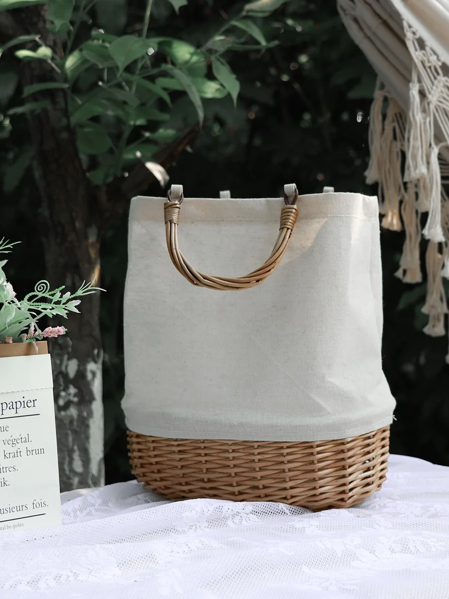 

Повседневная холщовая соломенная сумка в Корейском стиле Ins, новая однотонная портативная плетеная Сумка из ротанга, модная ручная фотосум...