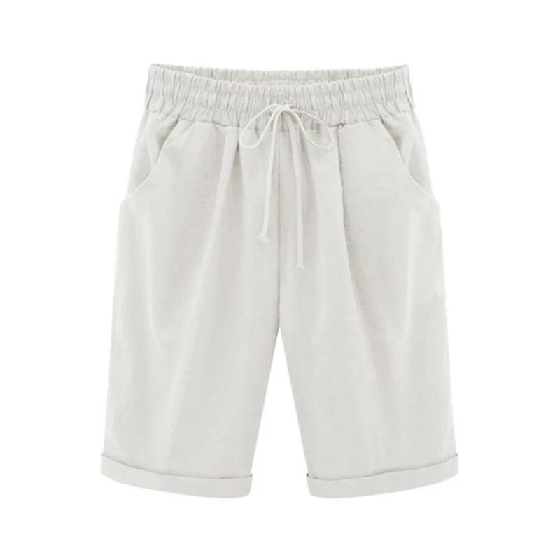 

Women Fashion Casual Short Trousers S-5X Drawstring Elastic Oversized Cotton linen Shorts Summer Plus Size 10 Colors