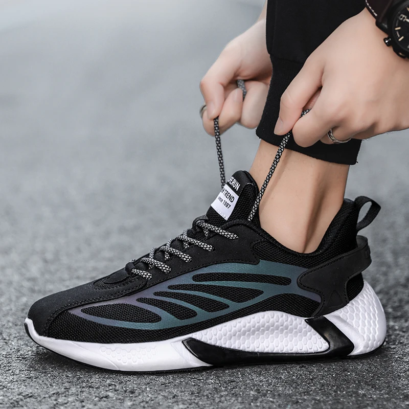 

Мужские беговые кроссовки, флуоресцентные дышащие, с подушкой, старомодная обувь для улицы