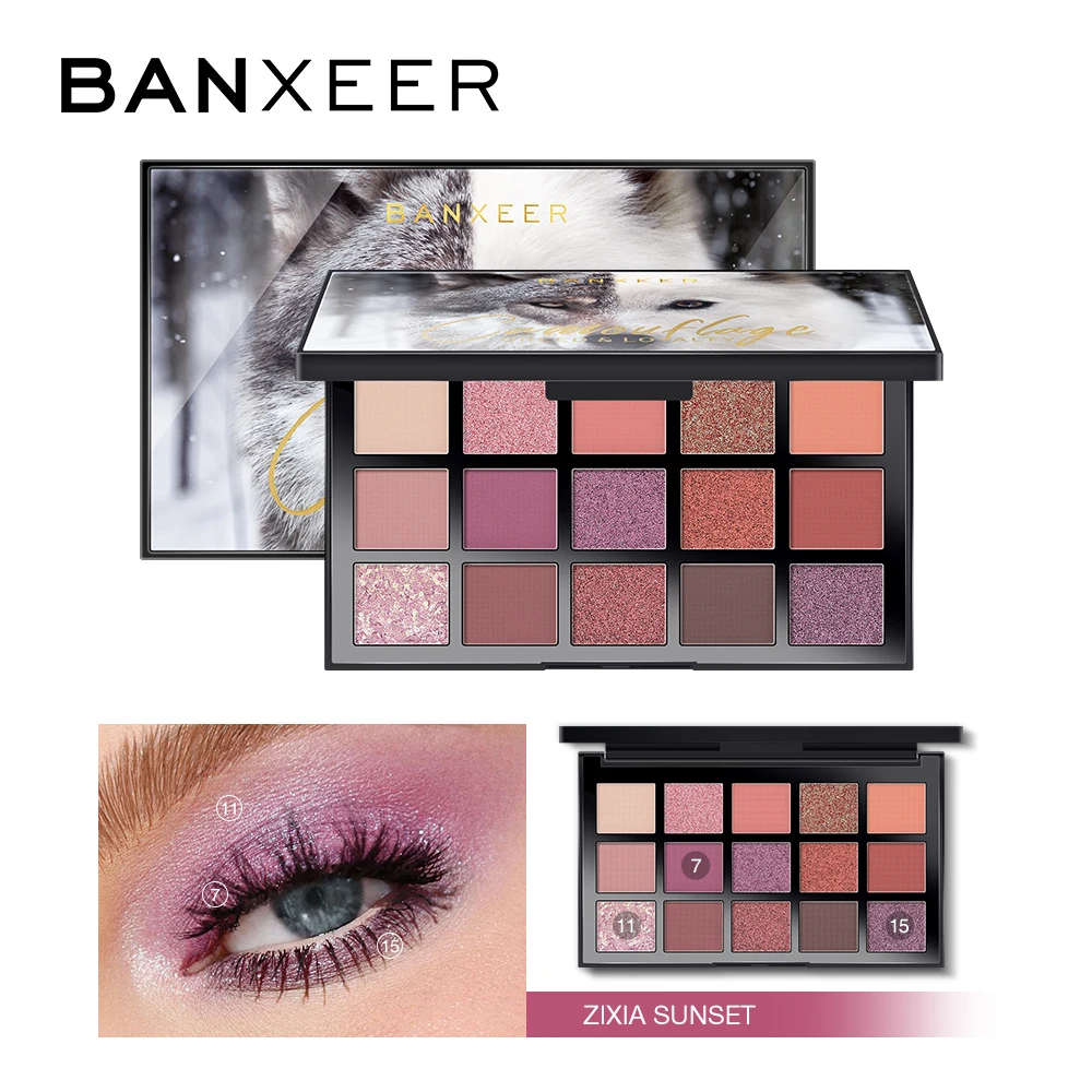 

BANXEER палитра теней для век 15 цветов, тени для макияжа, тени для век с блестками, высокие тени для век, тени для век с защитой от пота, набор для ...