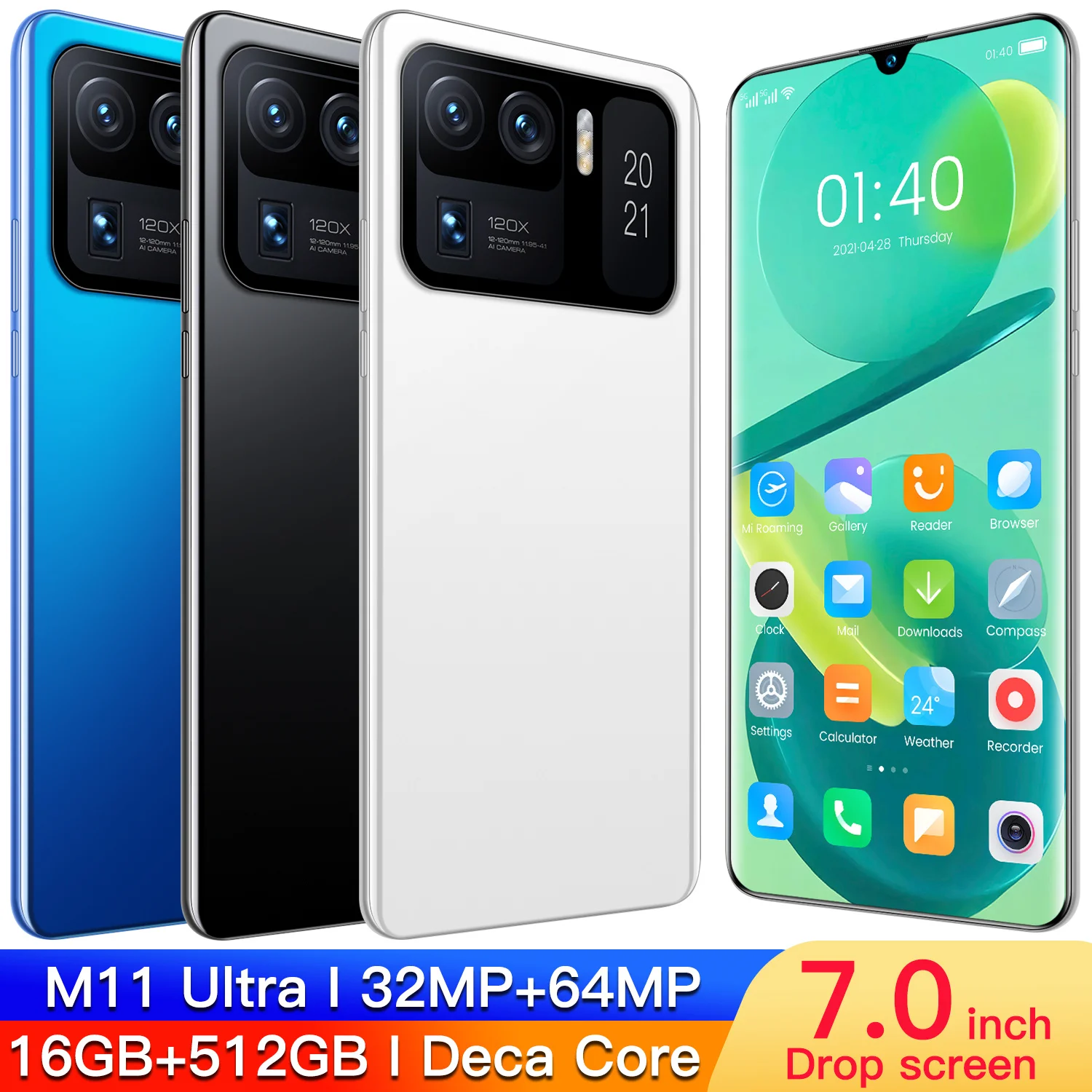 

Smartphones Xiao M11 Ultra 7.0 16GB 512GB Andriod 11 7200mAh Dual SIM Snapdragon 888 Deca Core Mobile Cell Phones