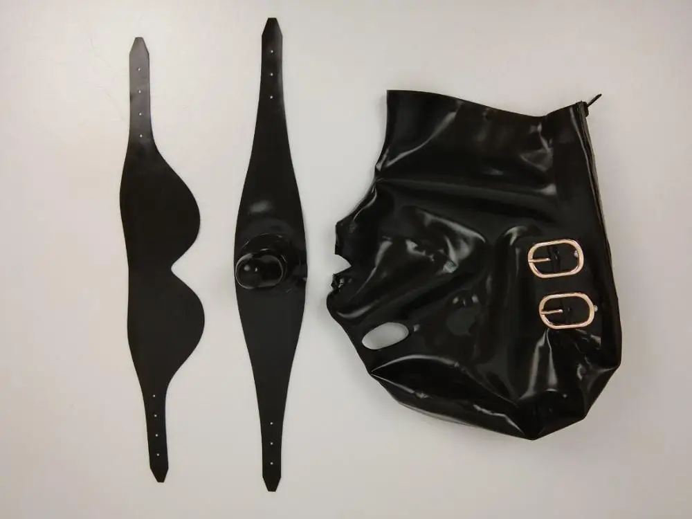 Latex Rubber Full Enclosure Hood with Eyeshade and Gag |