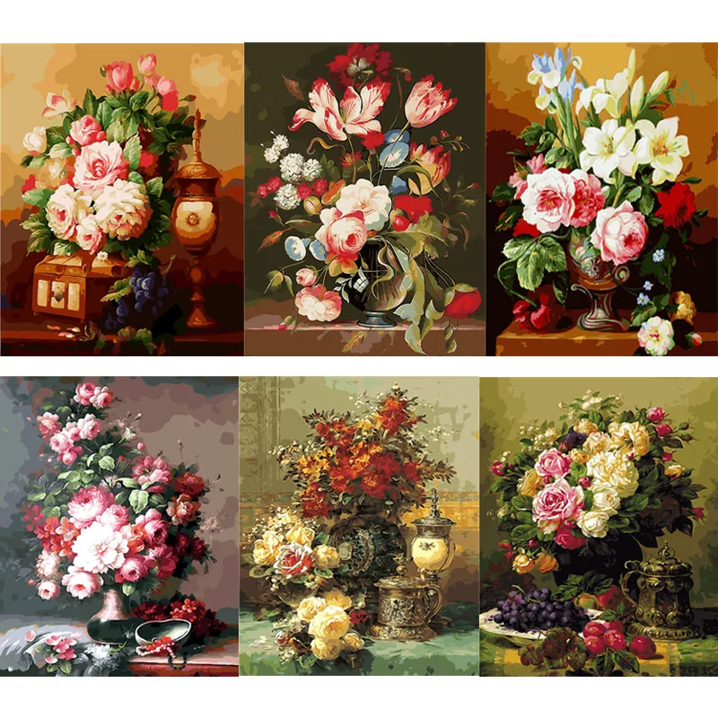 RUOPOTY рамка 60x75 см классические цветы Diy Раскраска по номерам набор акриловых
