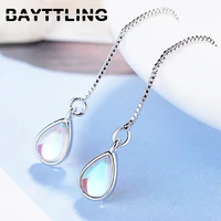 bayttling 110mm silver color earrings sweet moonstone drop tassel pendant earrings for woman fashion party jewelry gift