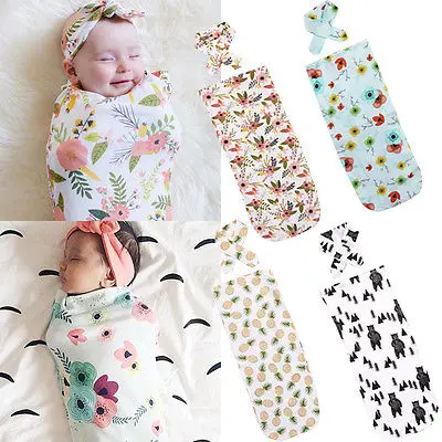 

Newborn Baby Swaddle Blanket Infant Cotton Sleeping Swaddle Muslin Wrap Headband