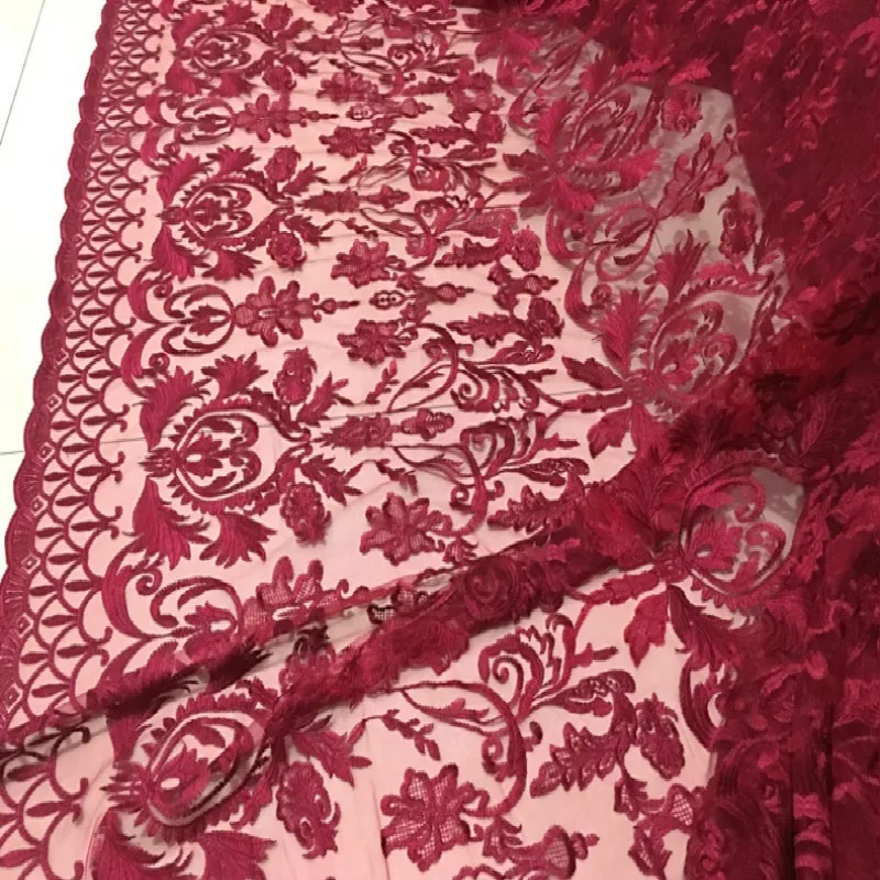 Красная сетчатая Водорастворимая кружевная ткань трехмерная вышитая цветочная