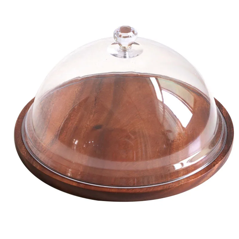 

Solid Wood Pallet Round Buffet Fruit Transparent Flip Cover Tasting Plate Fresh-keeping Lid Dessert Cake Cover