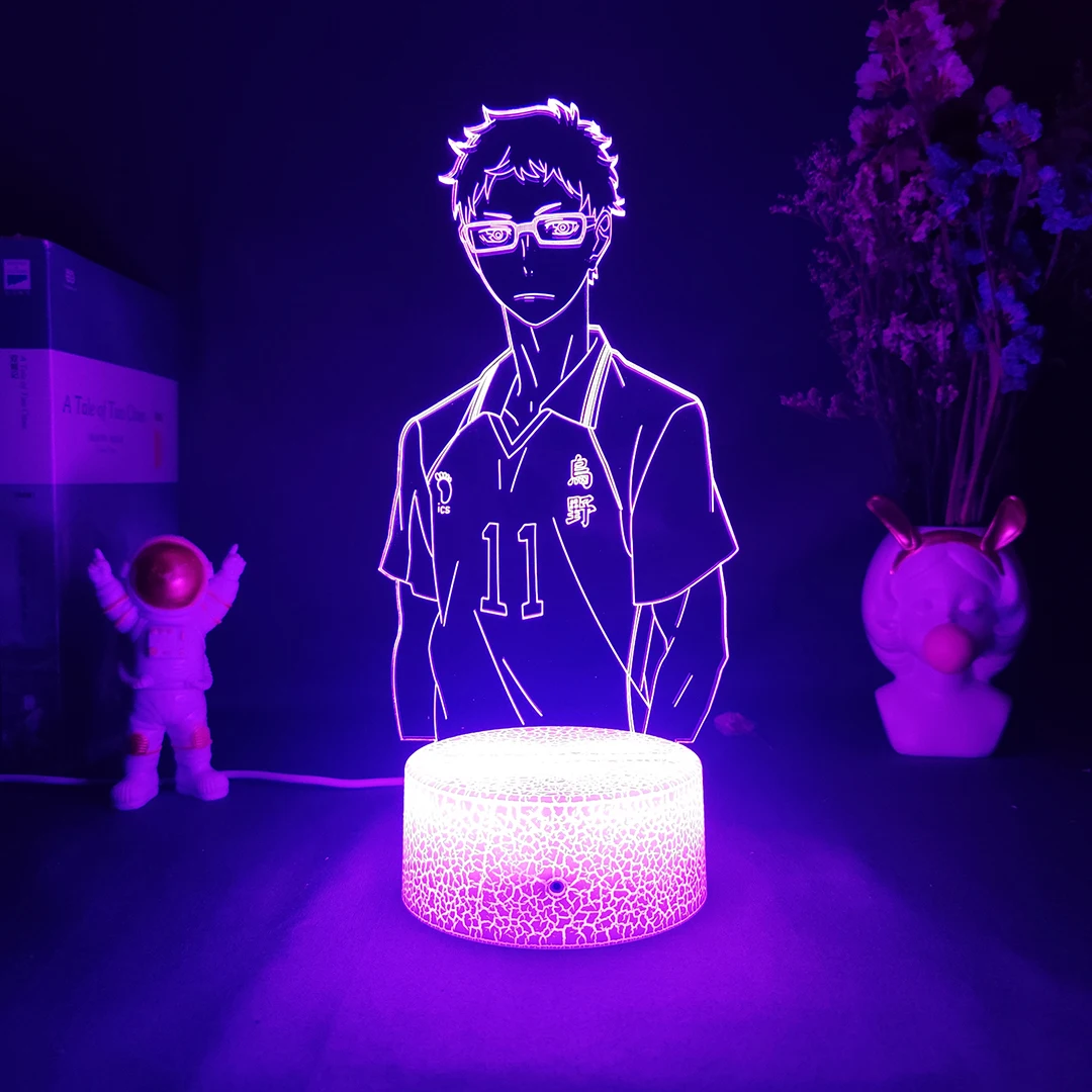Anime Haikyuu Karasuno Tsukishima Character 3D Night Lamp Kei Number 11 Manga Visualization LED Sensor Lights 5V USB | Лампы и