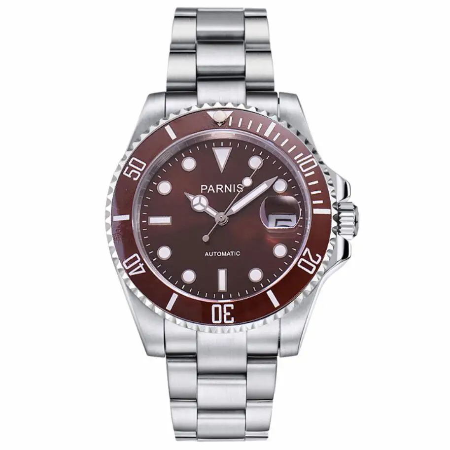 Parnis Мужские автоматические механические часы 40 мм керамические для дайвинга 100 м