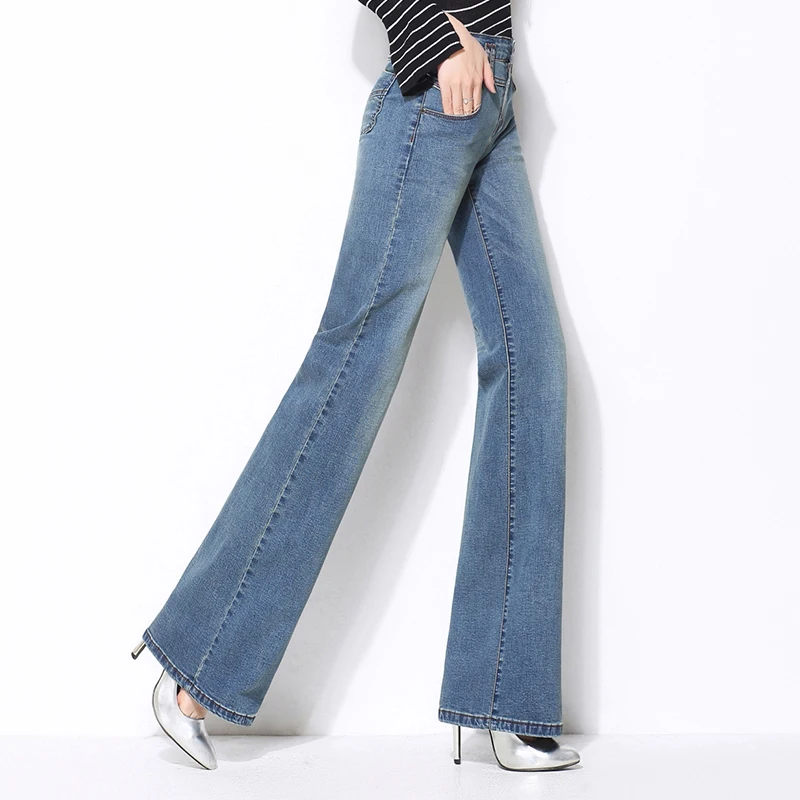Женские джинсы Xisteps высокие эластичные широкие свободные прямые джинсовые брюки