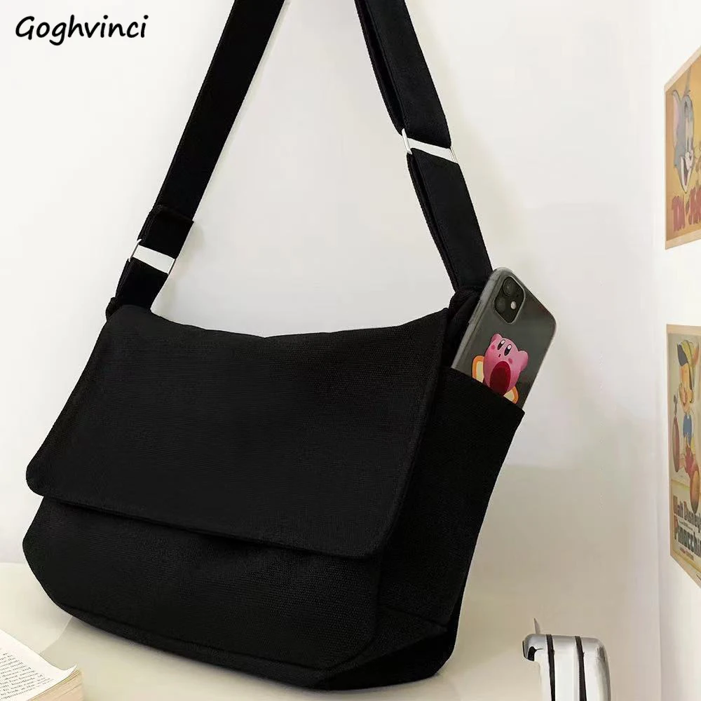 

Messenger Bags Women Solid Minimalist Couple School Cross Body Big Capacity Student Japan Style All Match Canvas Bag Ins Ulzzang