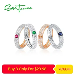 Женское серебряное кольцо SANTUZZA, обручальное кольцо с драгоценными камнями разных цветов, серебро 925 пробы, бижутерия