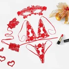 Комплект женского нижнего белья из 4 предметов, прозрачный кружевной бюстгальтер с маской и наручниками и трусики, размера плюс