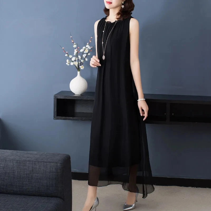 

Summer new large size dress with foreign style comfortable loose and slim sleeveless vest and long dress P3 348