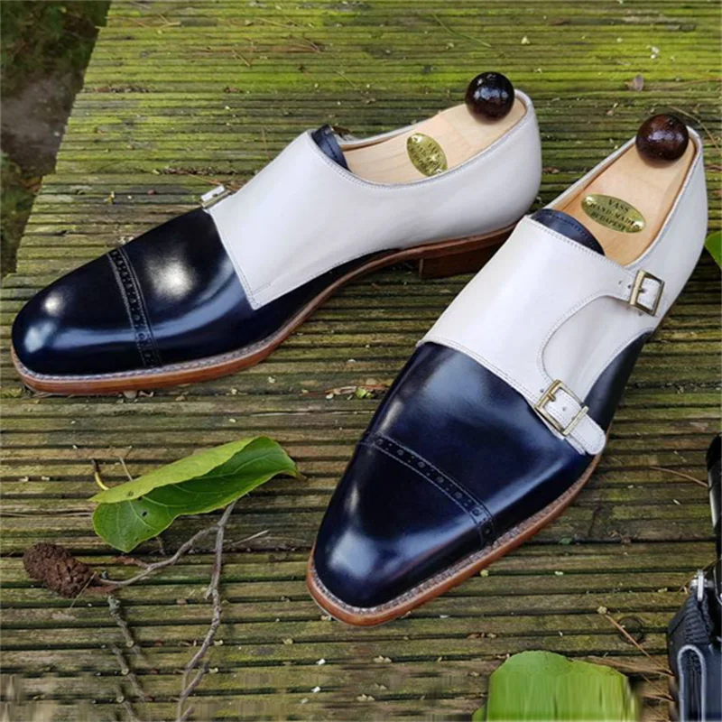 

2021 New Men Shoes Fashion Casual Business Banquet Dress Shoes Color Matching PU Hollow Double Buckle Monk Shoes KS218