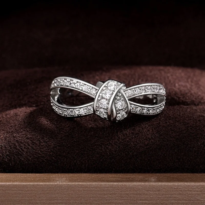 

Cute Female Butterfly Bowknot Wedding Rings Zircon Crystal Silver Color Finger Ring Fashion Promise Engagement Rings for Women