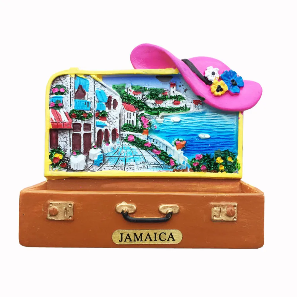 

Сувенирный магнит на холодильник BABELEMI из смолы, Ямайка, ручная роспись, милый 3D Чемодан, шляпа, холодильник, искусственное украшение