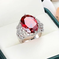 big oval cut red zircon women ring finger jewelry gold filled wedding party shiny gift