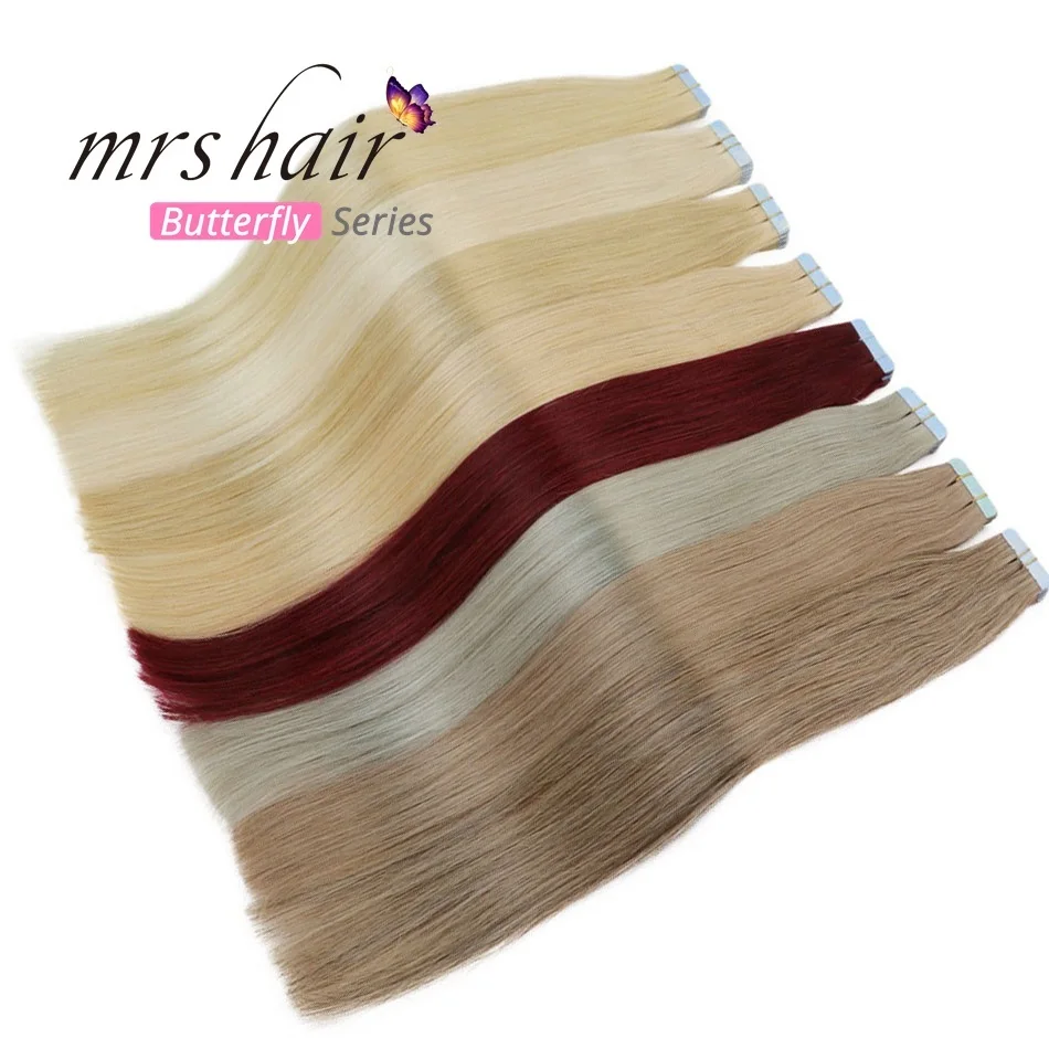 MRSHAIR, 12 дюймов, пряди человеческих волос для наращивания, прямые волосы remy на клейкой ленте, искусственная кожа, уток, невидимый, 20 шт