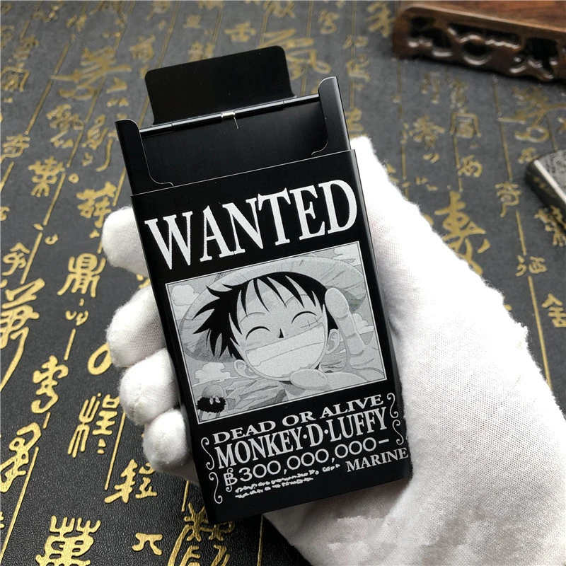 

Pocket Automatic Cigarette Case Japan Cartoon Anime ONE PIECE 10 Characters Wanted Metal Cigarettes Holder Box Smoking Man Gift