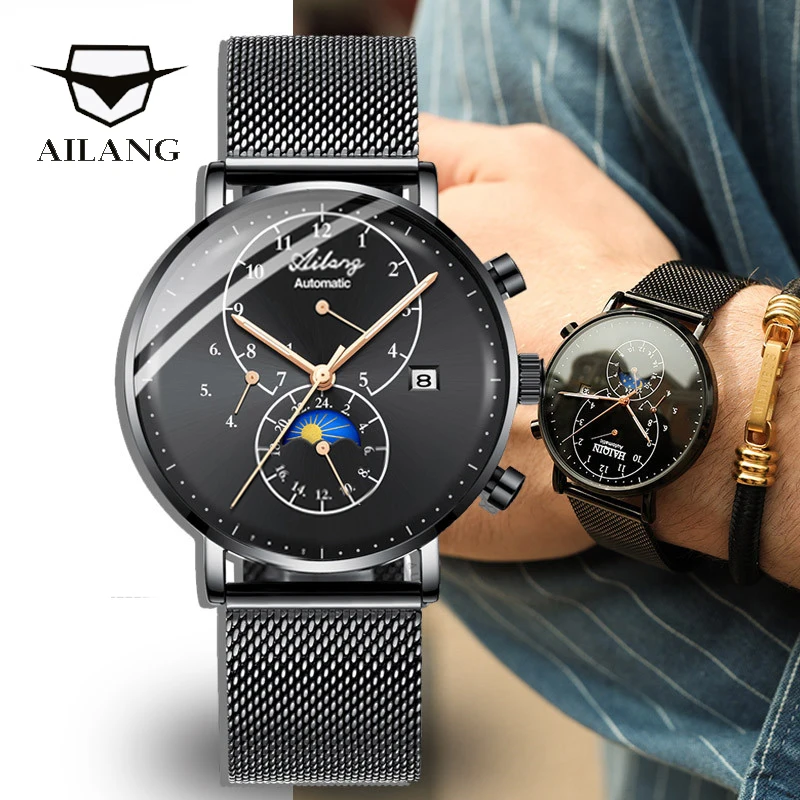 

AILANG Top luxury brand Sapphire glass men's watches winding automatic loop clocks gear case Steel belt metal diver watch man