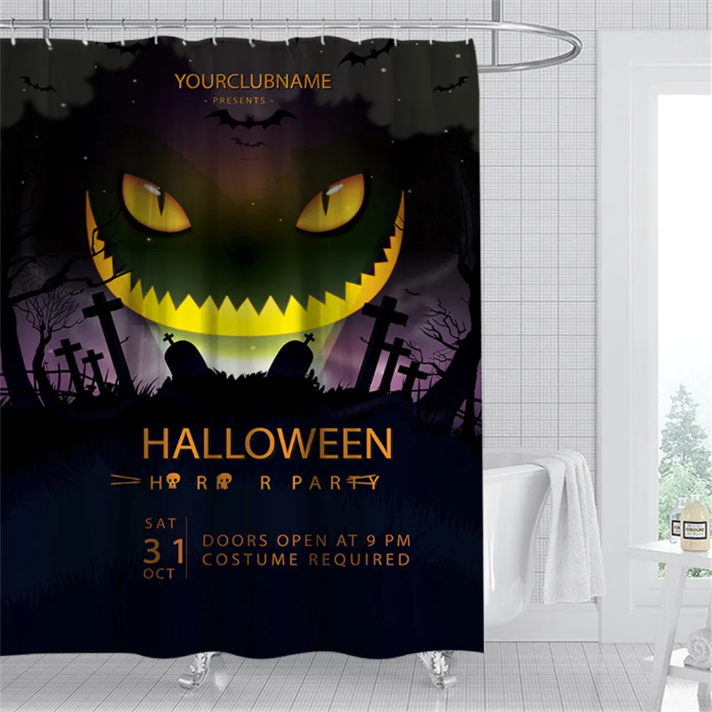 

Happy Halloween Pumpkin Wizard Cute Cartoon Shower Curtains Bathroom Curtain Frabic Waterproof Polyester Bath Curtain with Hook