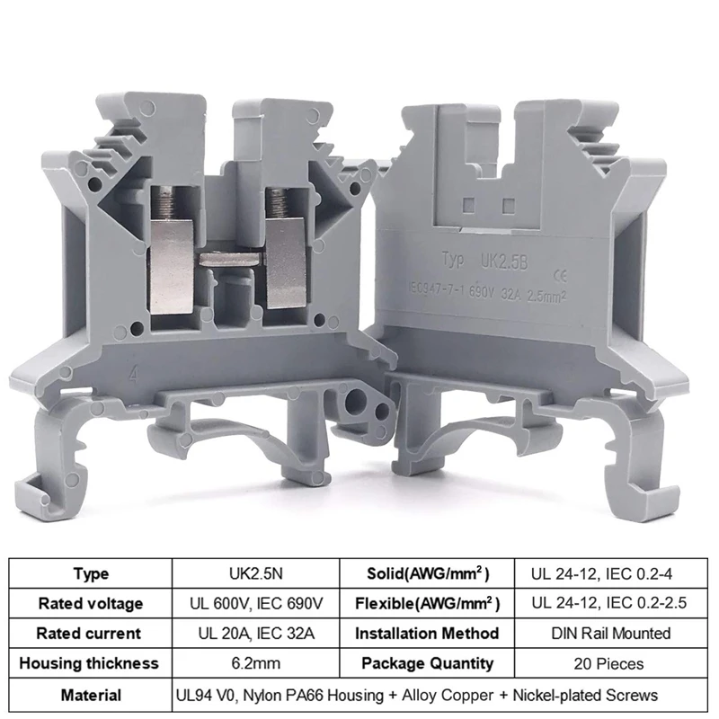 

Din Rail Terminal Blocks Kit Uk-2.5N 12 Awg Terminal Blocks Ground Blocks Fixed Bridge Jumpers E/Uk End Brackets Uk-2.5Bg End Co