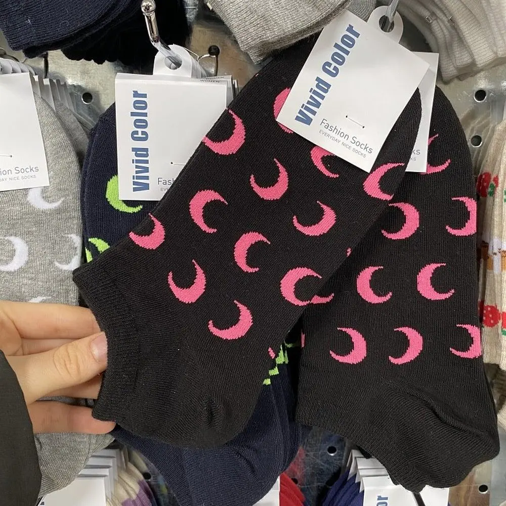 Socks Slippers Crescent Pattern Short Women Cotton Thin Kawaii Summer Funny Ankle Low Hosiery Streetwear | Женская одежда