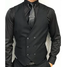 Black Formal Men Vest with Double Breasted V Neck One Piece Male Suit Waistcoat Custom Wedding Tuxedo Waist Coat New Fashion (1)