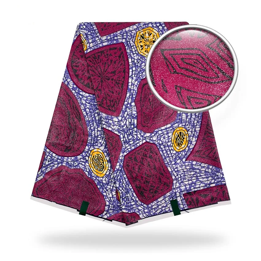 

New Nigerian African Wax Fabric Cotton Print Wrap Batik Ankara High Quality Original Pagne Veritable Golden Material Stuff F10-8