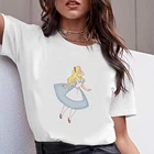 Одежда с графическим принтом Алисы в стране чудес, женская футболка, одежда в стиле Харадзюку, для девочек, женский топ, Прямая поставка, летняя новинка с коротким рукавом