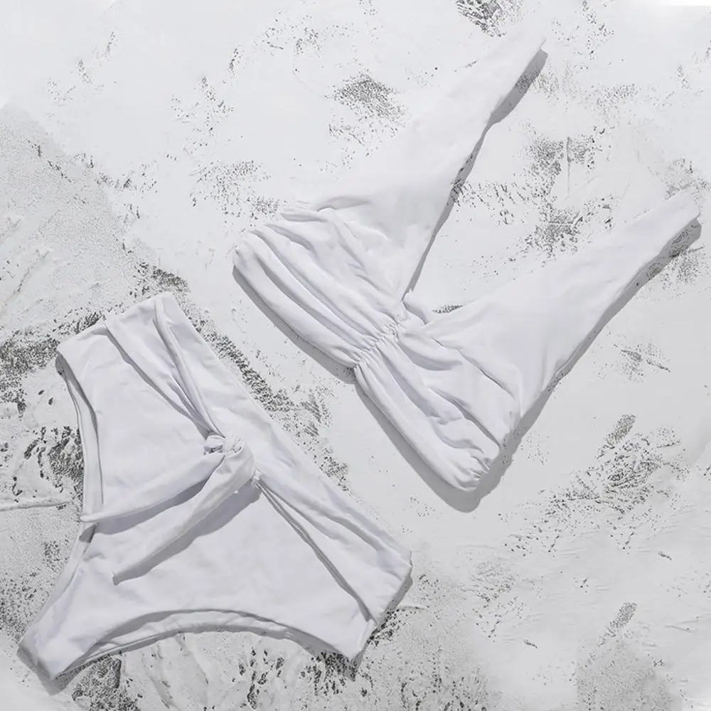 Модный Купальник бикини с высокой талией и горловиной пуш ап бандажный купальник