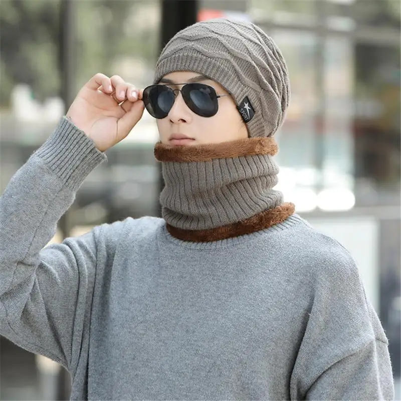 Мужские и женские зимние шапки Мягкая шерстяная Толстая вязаная шапка шарф