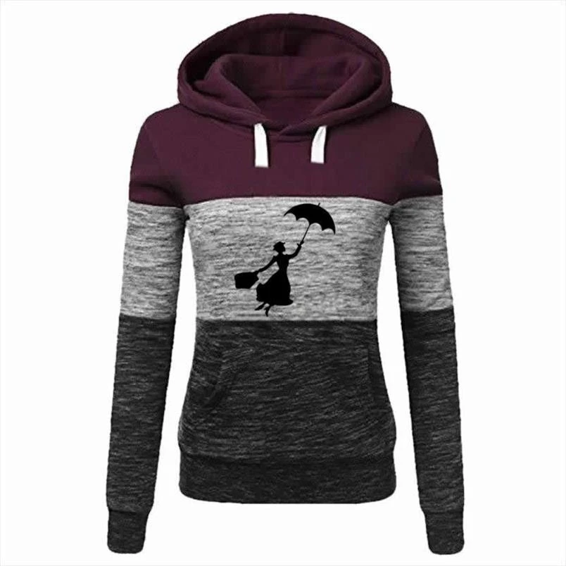 

Splice Umbrella Girl Flying Letters Print Hoodies For Women Kawaii Hoodies Tops Sweatshirt Femmes Cotton Female Pockets Loose