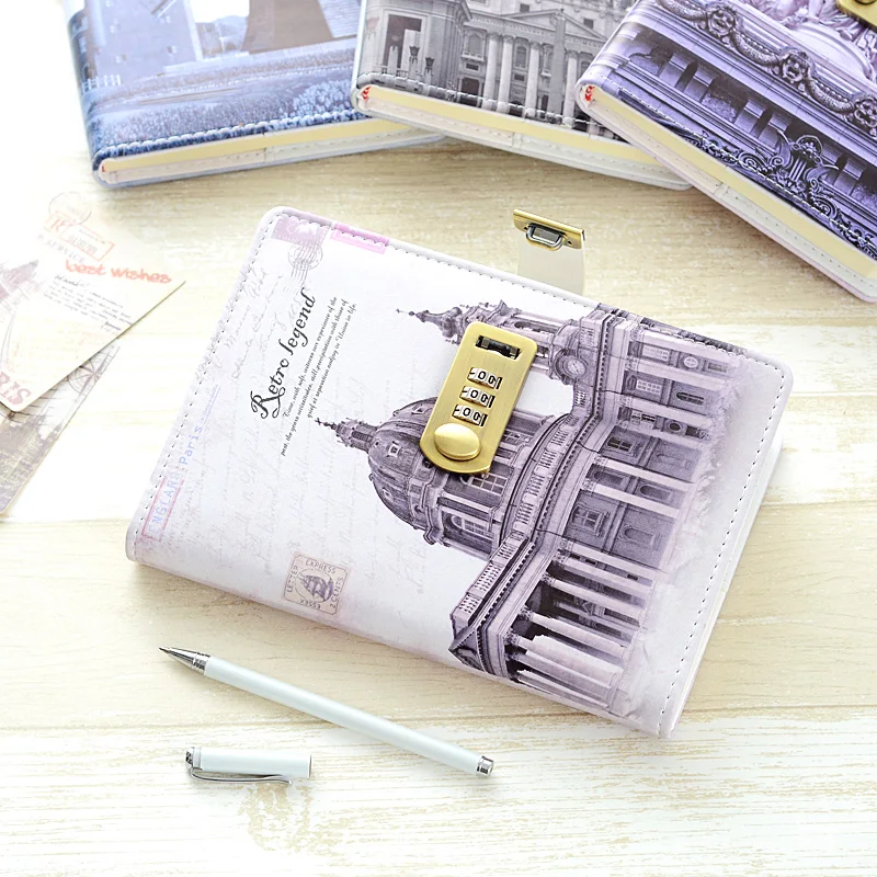 4 цвета A5 UP винтажные Чехлы для подушек со зданиями ретро блокнот с кодовым замком