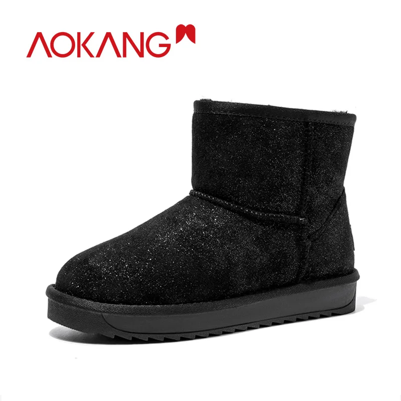 AOKANG/Коллекция года; женские зимние ботинки с круглым носком на Плоском Каблуке; женские носки; высококачественные женские ботильоны